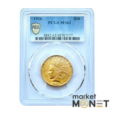 Золота монета 10 доларів 1926 США 900 16.72 г. Голова Індіанця у слабі MS 63