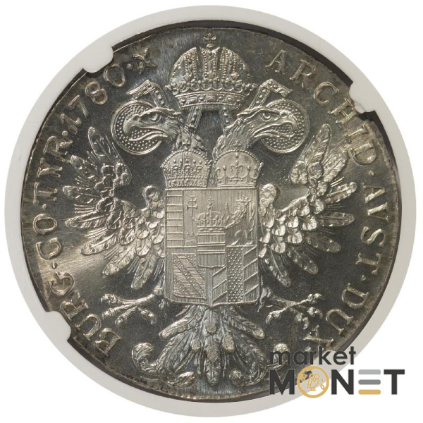 Срібна монета 1 талер Марії Терезії 1780  Австрія 833 рестрайк в слабі MS 67