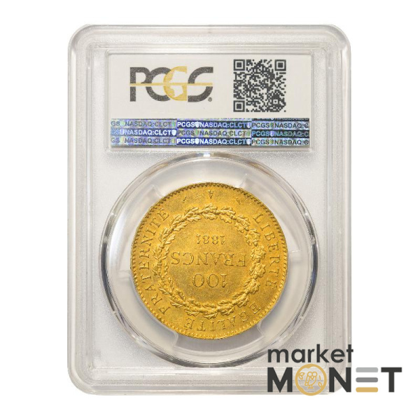 Золота монета 100 франків 1881 Франція в слабі MS 63