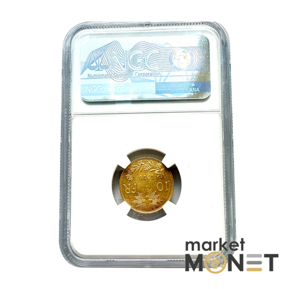 Золота монета 10 франків 1916В Швейцарія 900 3.226 г. у слабі MS 62