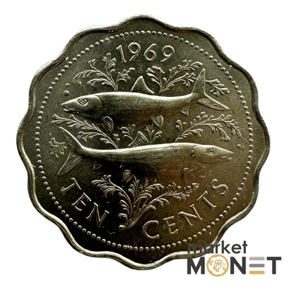 Монета 10 центів 1969 року Багамські острови Королева Єлизавета II (2)