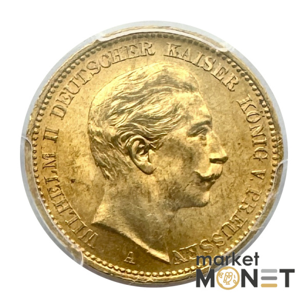 Золота монета 20 марок 1906 А Пруссія у слабі MS63