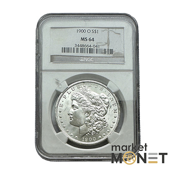 Срібна монета 1 долар 1900 США 900 долар Моргана, монетний двір "О" - Новий Орлеан (Луїзіана),в слабі MS 64