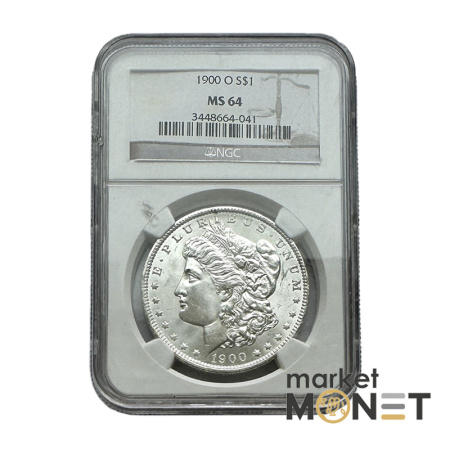 Срібна монета 1 долар 1900 США 900 долар Моргана, монетний двір "О" - Новий Орлеан (Луїзіана),в слабі MS 64