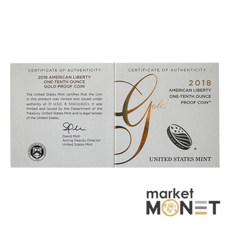 Золота монета 10 доларів 2018 США 1/10 oz Леді Ліберті - Американська свобода