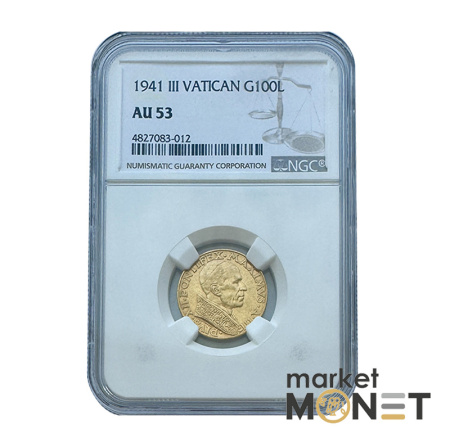 Золота монета 100 лір 1941 Ватикан 900 5.19 г. у слабі АU 53