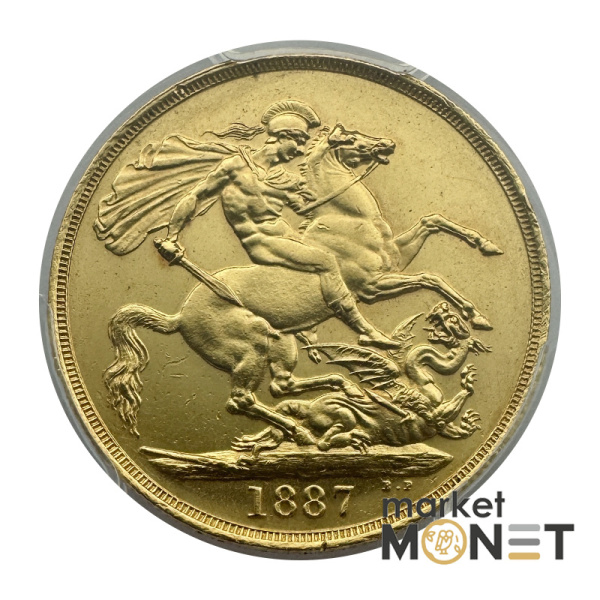 Золота монета 2 фунта 1887 Великобританія в слабі AU55