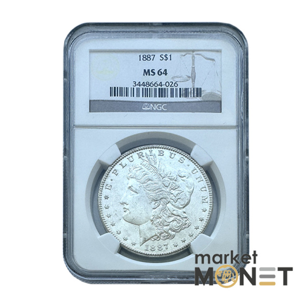 Срібна монета 1 долар 1887 США 900 долар Моргана, монетний двір - Філадельфія, в слабі MS 64 