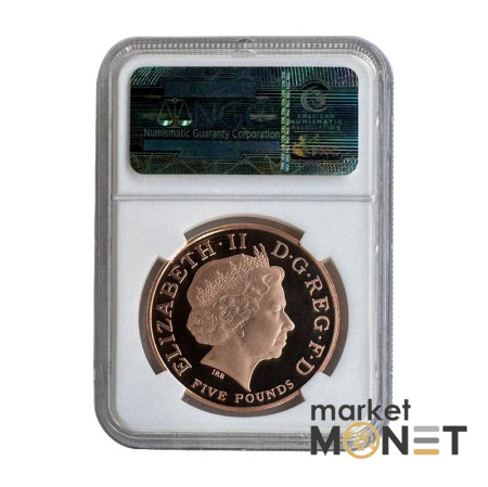 Золота монета 5 фунтів 2009 Великобританія XXX літні Олімпійські Ігри, Зворотній відлік «3», Плавання в слабі PF 70 ULTRA CAMEO