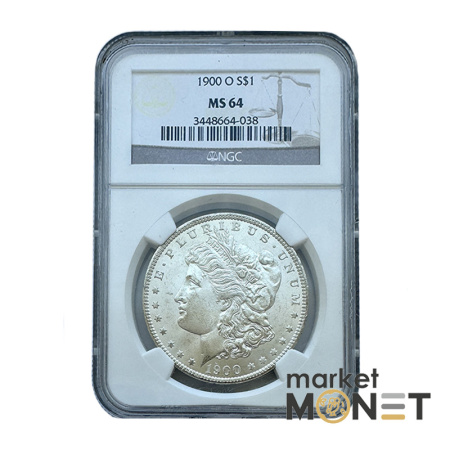 Срібна монета 1 долар 1900 США 900 долар Моргана, монетний двір "О" - Новий Орлеан (Луїзіана), в слабі MS 64 