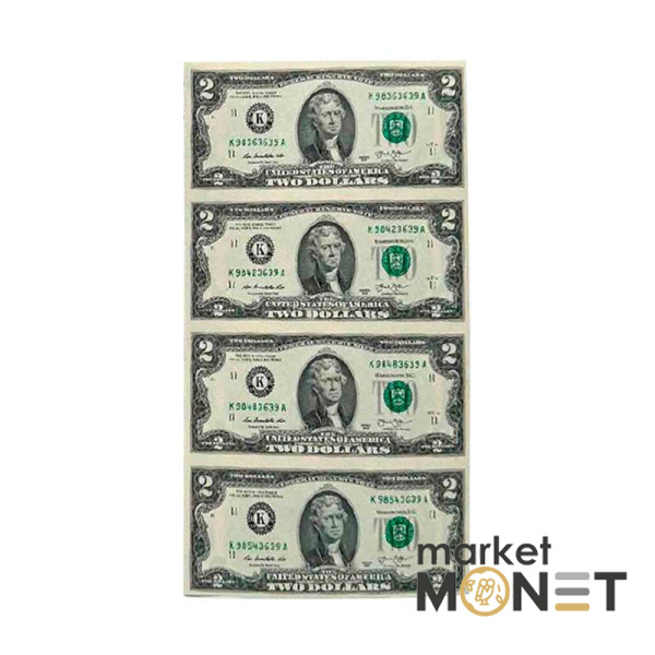 Нерозрізані банкноти 2 долари 2013, 4 шт