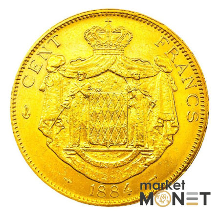 Золота монета 100 франків 1884 р. Монако