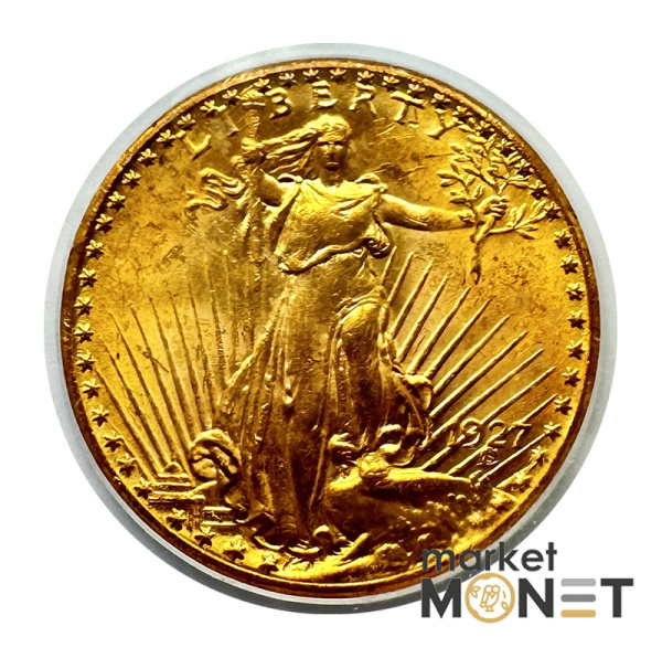 Золота монета 20 доларів 1927 США 900 33.5 г. у слабі MS 64