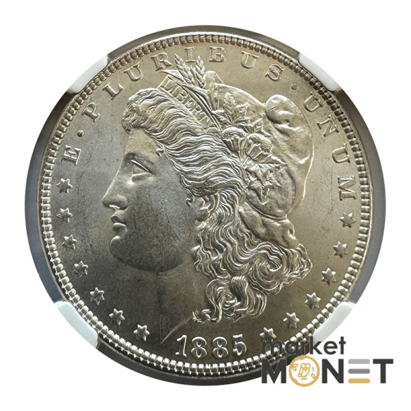 Срібна монета 1 долар 1885 США 900 долар Моргана, монетний двір - Філадельфія, в слабі MS 64 (2)