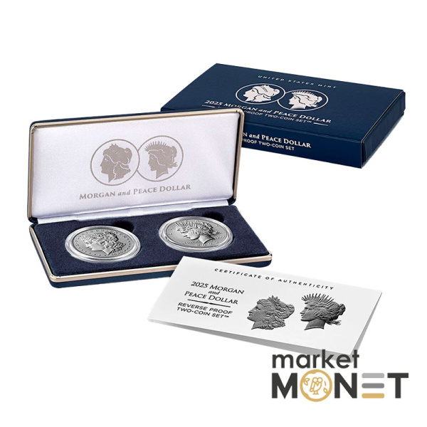 Набір з двох срібних монет 1 долар 2025 «Морган та долар Миру»