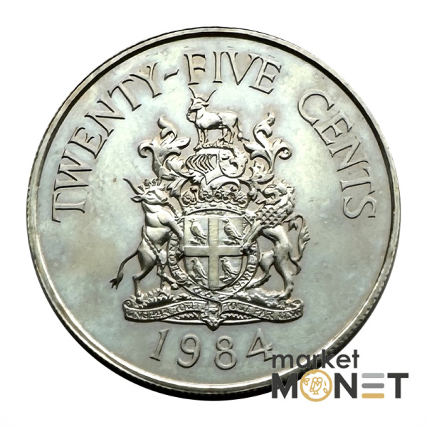 Монета 25 центів 1984 Бермудські Острови Королева Єлизавета II (4.21) Proof