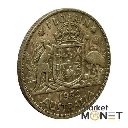 Срібна монета 1 флорін 1952 року Австралія 500 Король Георг VI