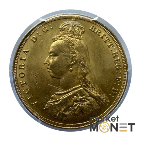 Золота монета 1 фунт 1887 Великобританія в слабі MS62