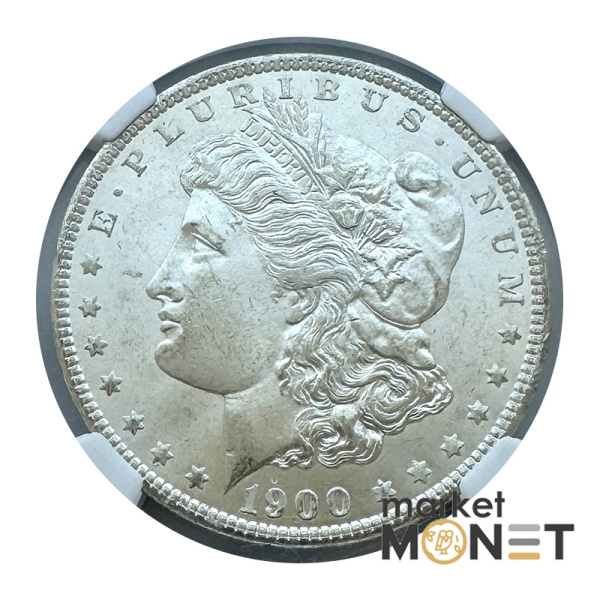 Срібна монета 1 долар 1900 США 900 долар Моргана, монетний двір "О" - Новий Орлеан (Луїзіана), в слабі MS 64 