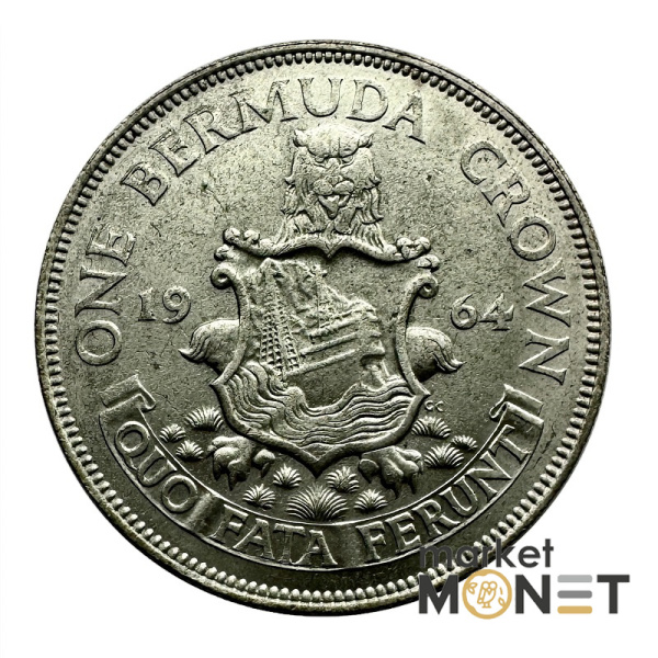 Срібна монета 1 крона 1964 Бермудські Острови 500 Королева Єлизавета II (№4)