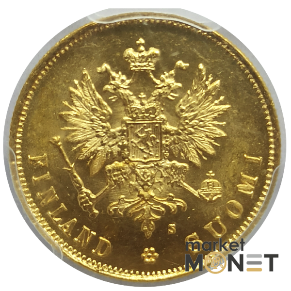 Золота монета 10 марок 1881 Фінляндія 900 у слабкі MS 64