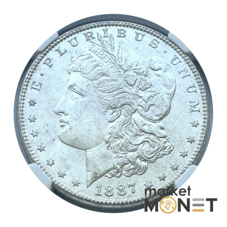 Срібна монета 1 долар 1887 США 900 долар Моргана, монетний двір - Філадельфія, в слабі MS 64 