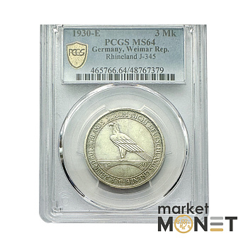 Срібна монета 3 марки 1930-Е RAR Німеччина 500 в слабі MS 64