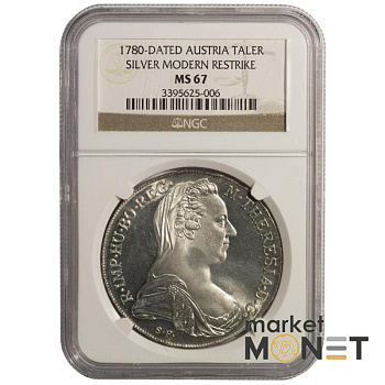 Срібна монета 1 талер Марії Терезії 1780  Австрія 833 рестрайк в слабі MS 67
