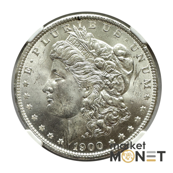 Срібна монета 1 долар 1900 США 900 долар Моргана, монетний двір "О" - Новий Орлеан (Луїзіана),в слабі MS 64
