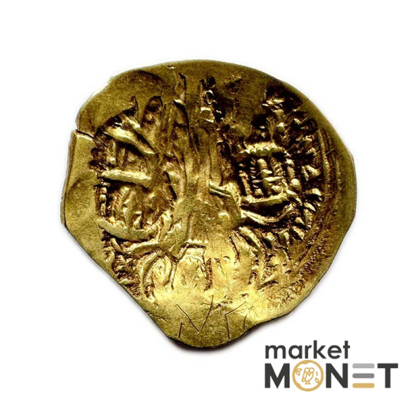 Золота Візантійська монета Андронік II і Андронік III, 1325 -1334 рр. н.е. Золото Гіперпірон (4,13 г) Константинополя. Діва Марія в стінах міста / Христос між обома імператорами.