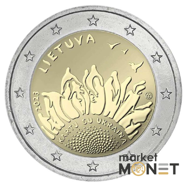 Монета 2 Євро "Kartu su Ukraine" ( Разом з Україною) Литва 2023 у сувенірній упаковці