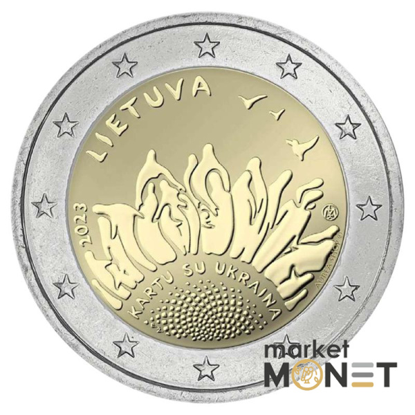 Монета 2 Євро "Kartu su Ukraine" (Разом з Україною) Литва 2023
