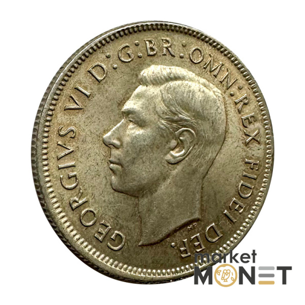 Срібна монета 1 флорін 1901 - 1951 року Австралія 500 Король Георг VI №2