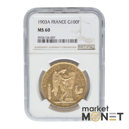 Золота монета 100 франків 1903 A  Франція в слабі MS 60