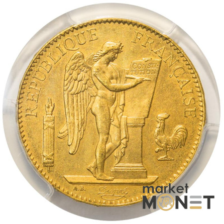 Золота монета 100 франків 1881 Франція в слабі MS 63