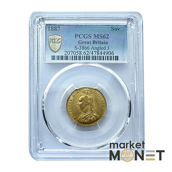 Золота монета 1 фунт 1887 Великобританія в слабі MS62
