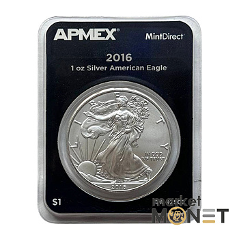 Срібна монета 1oz 2016 США Американський Орел APMEX Срібна монета 1oz 2016 США Американський Орел APMEX