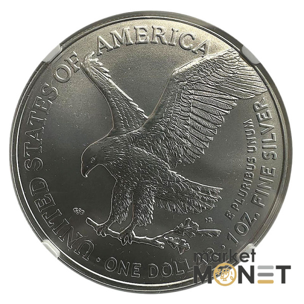 Срібна монета 1 доллар 2021 року, США. Американський орел в слабі MS 70