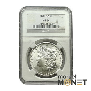 Срібна монета 1 долар 1899 р. США 900 долар Моргана монетний двіру "О" - Новий Орлеан (Луїзіана), в слабі MS 64