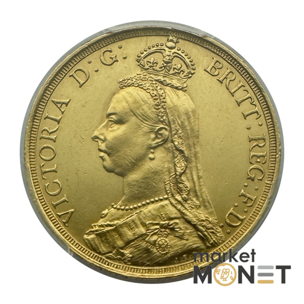 Золота монета 2 фунта 1887 Великобританія в слабі AU55