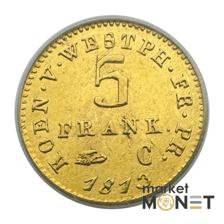 Золота монета 5 франків 1813 С Вестфалія у слабі MS61