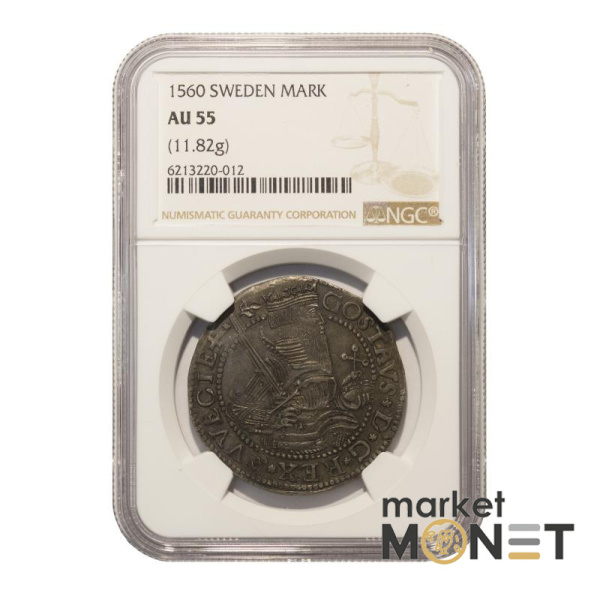 Срібна монета 1 марка 1560 Швеція в слабі AU 55